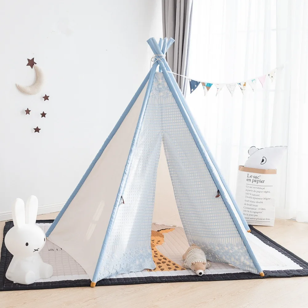 

5-Pole Large Canvas Lace Childrens Play Indian Teepee Tent Tipi Tent Tepee Wigwam Tee Pee Cabin 43.3*43.3*55.1 inches