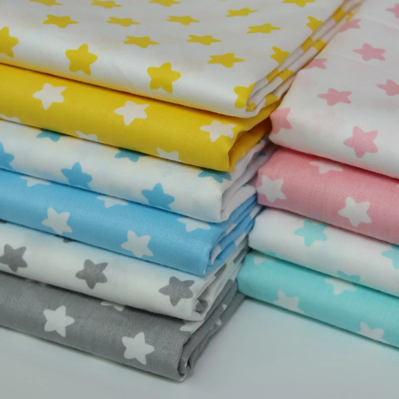 

160CM*50CM cotton cloth simple PINK GRAY BLUE AQUA YELLOW small stars fabrics for DIY bedding cushion patchwork handwork decor