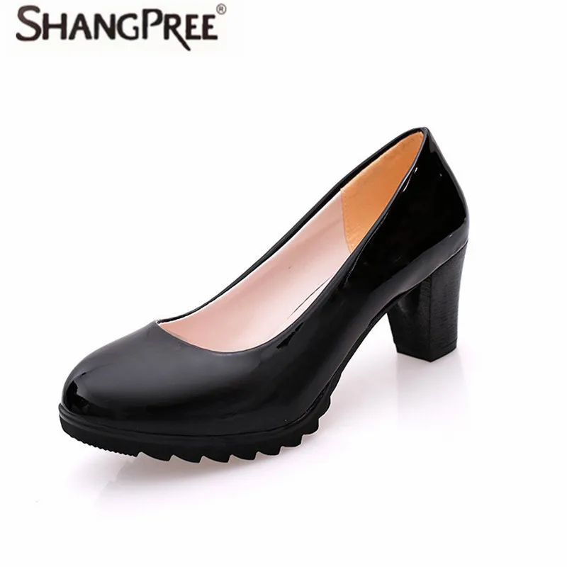 

Women high heels New Office Career Shoes 6cm High Heel Pumps Comfortable Square Heel Round Toe Shoes PU Shallow mouth high heels