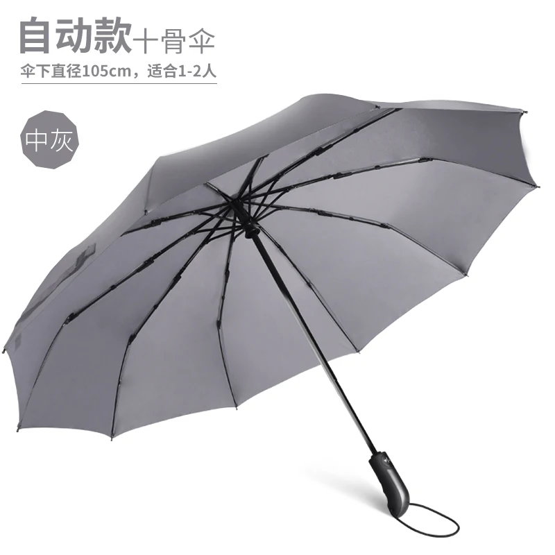 Black Umbrella Automatic Mens Three Fold Windproof Double Easy to Fold Business Umbrella Dual-use
