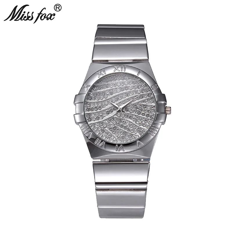 

Miss Fox Silver Watch Women Luxury Top Brand Woman Watches Waterproof Japan Movement Full Ladies Rhinestone Roman Numerals Watch
