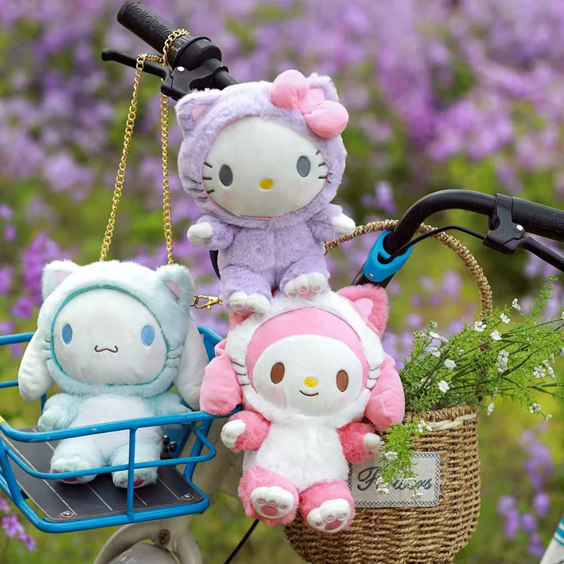 

1pc 25cm cartoon cute sweet Cinnamoroll dog melody hello kitty plush messenger bag little travel phone bag stuffed toy girl gift