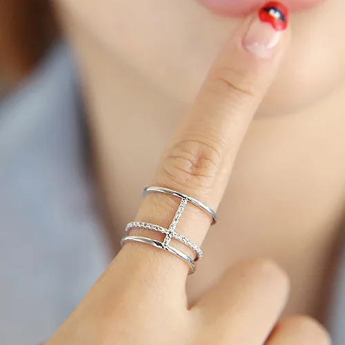 

Korean Style Fashion 925 Sterling Silver Crystal Multilayer Rings For Women Adjustable Size Wedding Ring