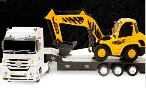 RC Truck Semi Trailer Long Hauler Vehicle+Remote Control Bulldozer Platform Trailer Auto Tail Board Electronic Truck Toys
