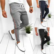 Мужские спортивные повседневные штаны с боковой полосой, для спортзала, облегающие, для бега, джоггеры, повседневные длинные штаны