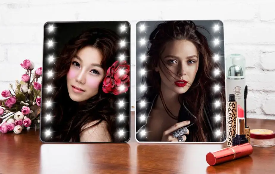 

Adjustable Vanity Tabletop Countertop Mirror Makeup Cosmetic Mirror 16 LEDs Lighted Portable with Touch Screen Makeup Tool