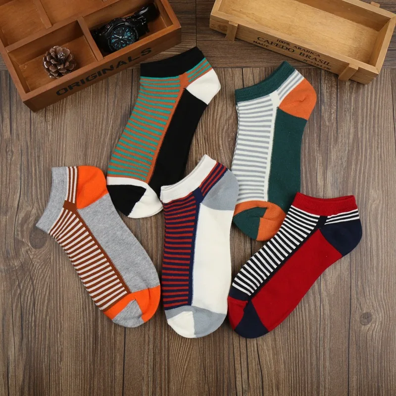 5 пар/лот Новое поступление цветные полосы Тапочки хлопок мужчины носки-башмачки Лето Высокое качество Дизайнерский Модный бренд