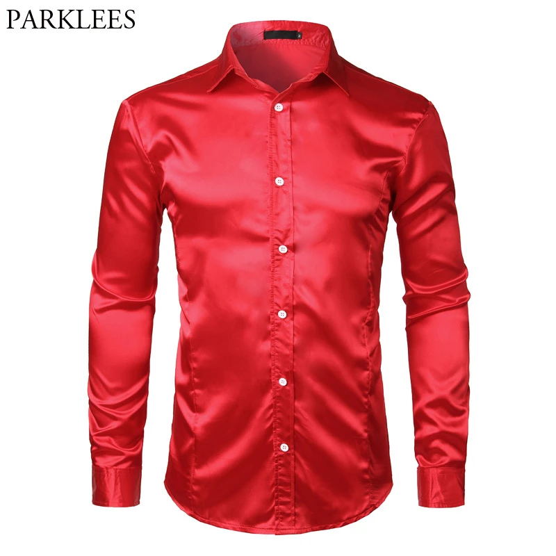 Men's Slim Fit Silk Satin Dress Shirts ...