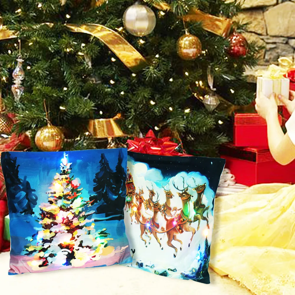 

45*45cm Christmas Cushion Pillowcase Led Light Cushion Merry Xmas Light Up Soft Pillows Christmas Decorative Home DIY decoration