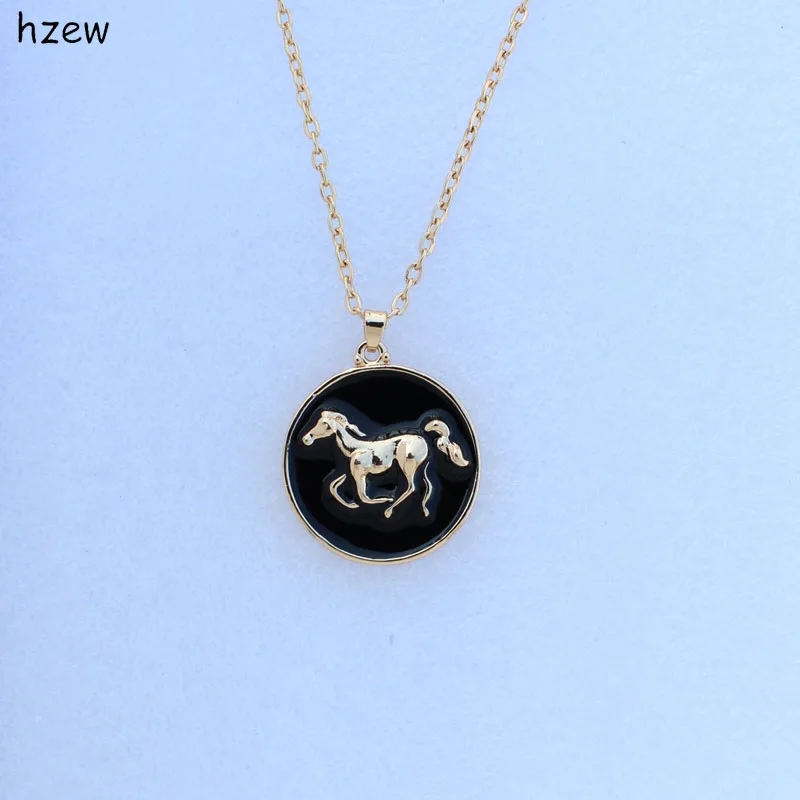 

hzew two color Painted oil round horse necklaces brand pendant necklace women fashion jewelry christmas gift