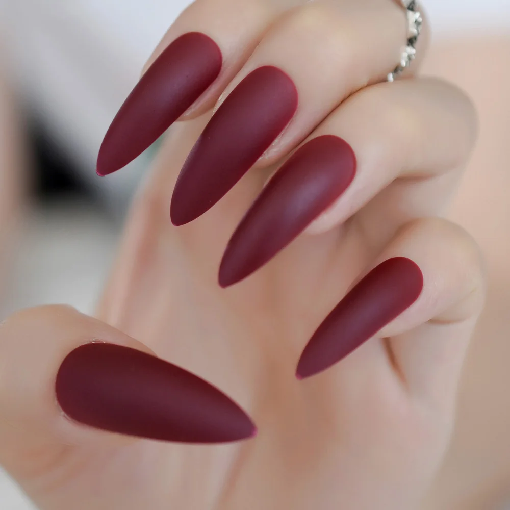 

Extra Long Matte Press On Nails Marvel Red Stiletto Artificial Nail Tips Frosted Pointed Nails Kit Custom