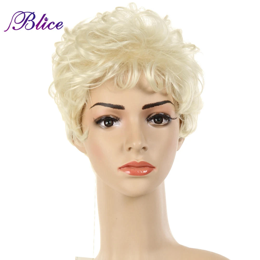 Blice Perucas Sintéticas na Cor 613 Cor Pura Máquina Completa Feita Peruca Encaracolado Curto Kanekalon Fibra 100% 130% Densidade para o Branco