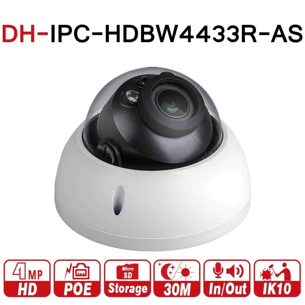 Dahua  IPC-HDBW4433R-AS with logo original 4MP IP Camera Replace IPC-HDBW4431R-AS Support IK10 IP67 TF card PoE CCTV Security Camera