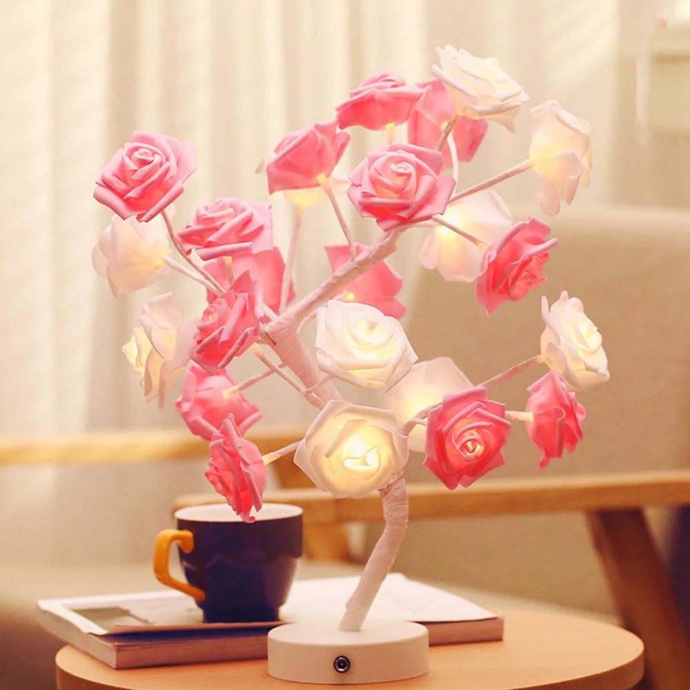 

2018 New LED Table Lamp Night Lighs Desk Flower Rose Tree For Home Party Coffee Decoration