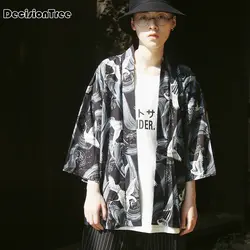 2019 новый лен хлопок для мужчин куртки японский традиционный кимоно Свободные Открыть стежка Повседневная Верхняя одежда ветровка плюс