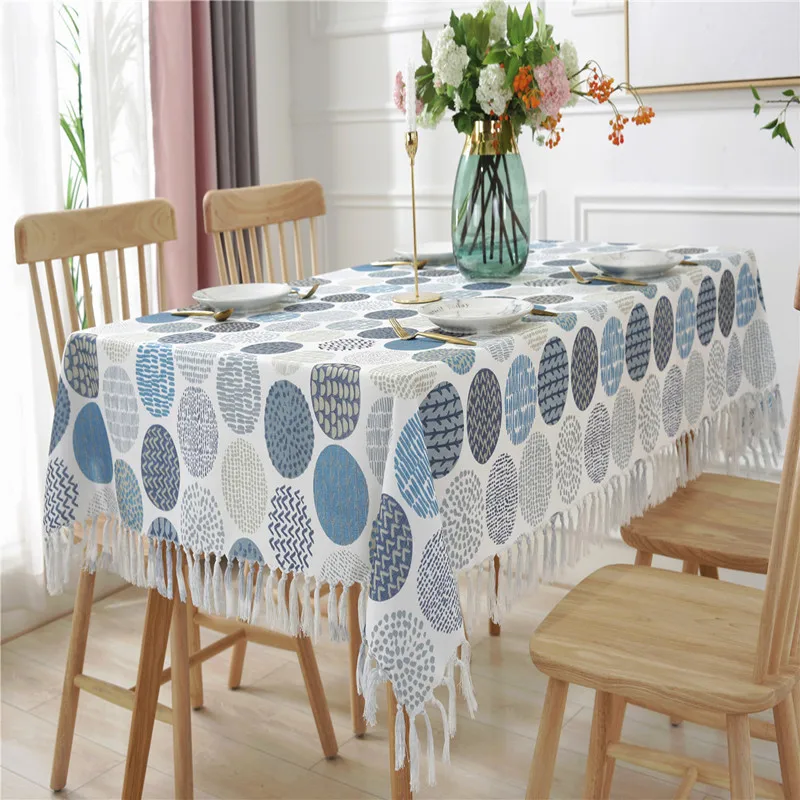 

2019 new blue geometric cotton hemp su tablecloth rectangular home decorative kitchen tablecloth