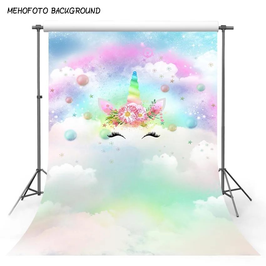 Фон для фотосъемки Единорог вечерние радужные звезды декор день рождения детский душ фото фон на заказ фон для фотостудии