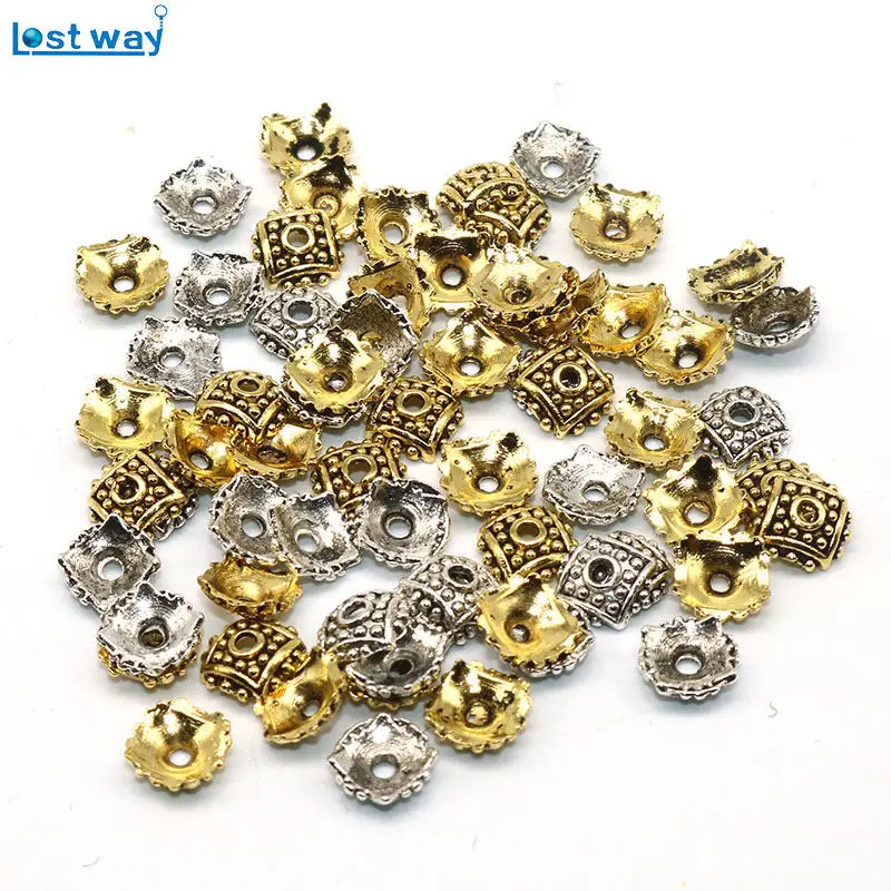 8 мм, отверстие 2 мм, 200 шт, квадратные стаканчики из бисера, серебристые, золотые цвета, лепестки цветов, разделители, бусины, колпачки, Подвески для изготовления ювелирных изделий своими руками