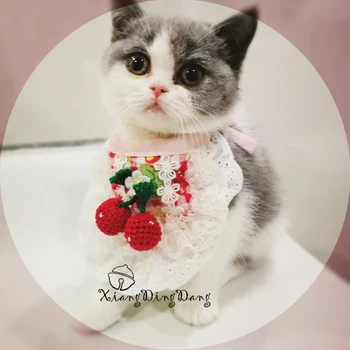 

Cute High Quality Cotton Material Cherry Decoration Pet Triangular Bandage for Dogs Cats Pet Bib Neckerchief