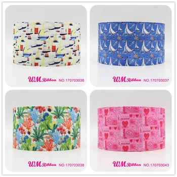 

Q&N ribbon 3inch 75mm boat fish heart printed grosgrain ribbon webbing 50yards/roll for headband hair bows free shipping