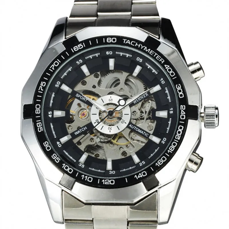 

Top Brand WINNER 2016 Steampunk Clock Mens Automatic Self-Wind Clock Military Men Steel Strap Skeleton Mechanical Wrist Watches