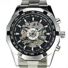 Top Brand GANADOR 2016 Steampunk Reloj Para Hombre Mismo-Viento Automático Correa de Acero Reloj Militar Hombres Esqueleto Mecánico Relojes de Pulsera