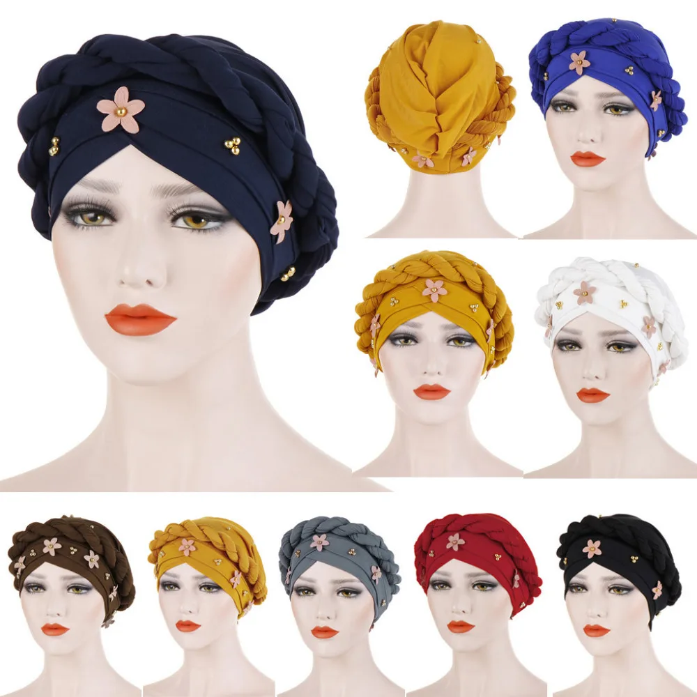 2019 Woman summer pretty flower twist wrapped head beach hat sunscreen beach hat cotton outdoor sports beach hat girl 40J5 (1)