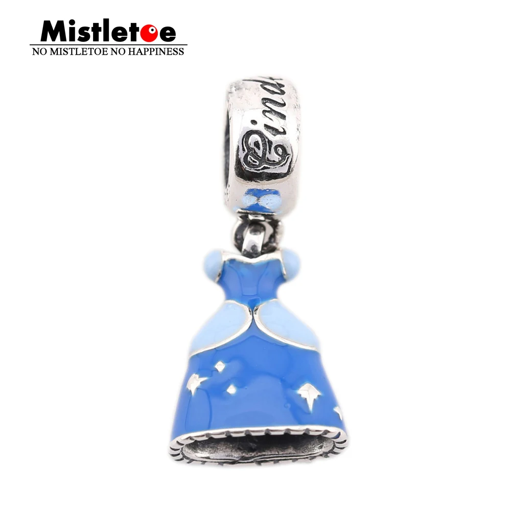 Authentic 925 Sterling Silver Cinderella Dress Silver Dangle With Blue