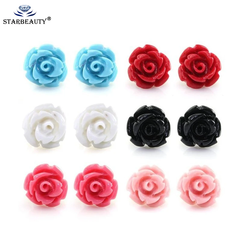 

2016 New!!! Women Elegant Resin Rose Bijoux Statement Stud Earrings For Women Earring Fashion Jewelry Body Jewelry