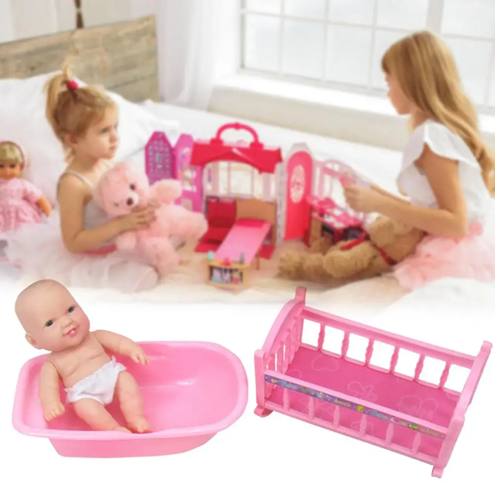 cheap 19 pcs Set Baby Bath Kit Toys 7 Inch Doll Children Bathing Pretend Doctor Toy Bath Bed Tableware Medical Tools Play House Toys