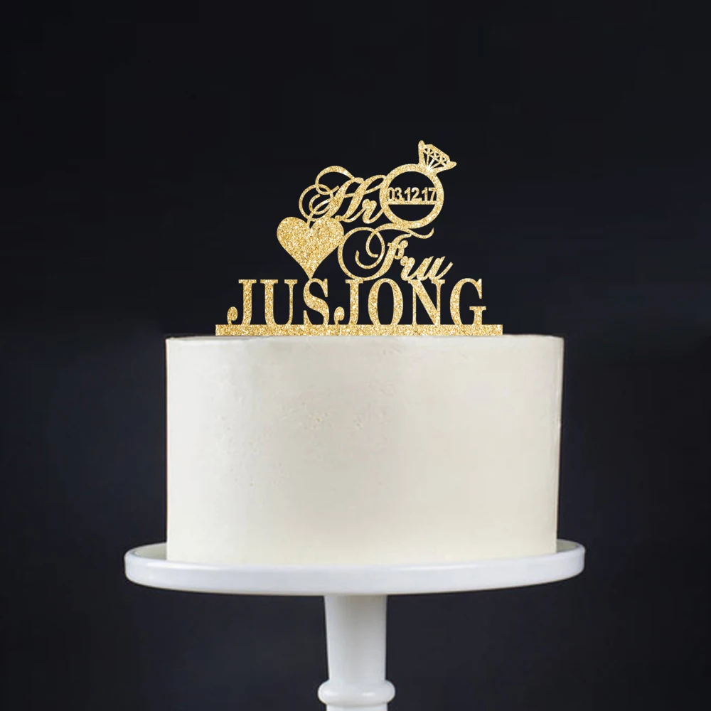 Free Shipping Personalized  Mr Mme Diamond Wedding Cake Topper Wedding Decoration Custom Wedding Hr Fru Pan Pani Cake Topper4