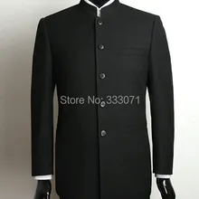 На заказ смокинги для Жениха Лучший человек шафер Жених костюмы черный стоячий воротник мужские свадебные костюмы(пиджак+ брюки