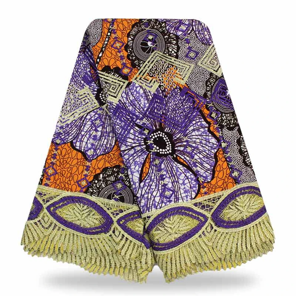 

2018 newest tissu africain wax broder paarse afrikaanse stoffen african guipure wax hollandais with lace YBGLW-206