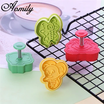 

Aomily 4pcs/Set DIY Cartoon Frog Hippo Bee Butterfly Baking Mould Biscuit Cookie Cutter Stamps Mold Chocolate Fondant Cake Tools