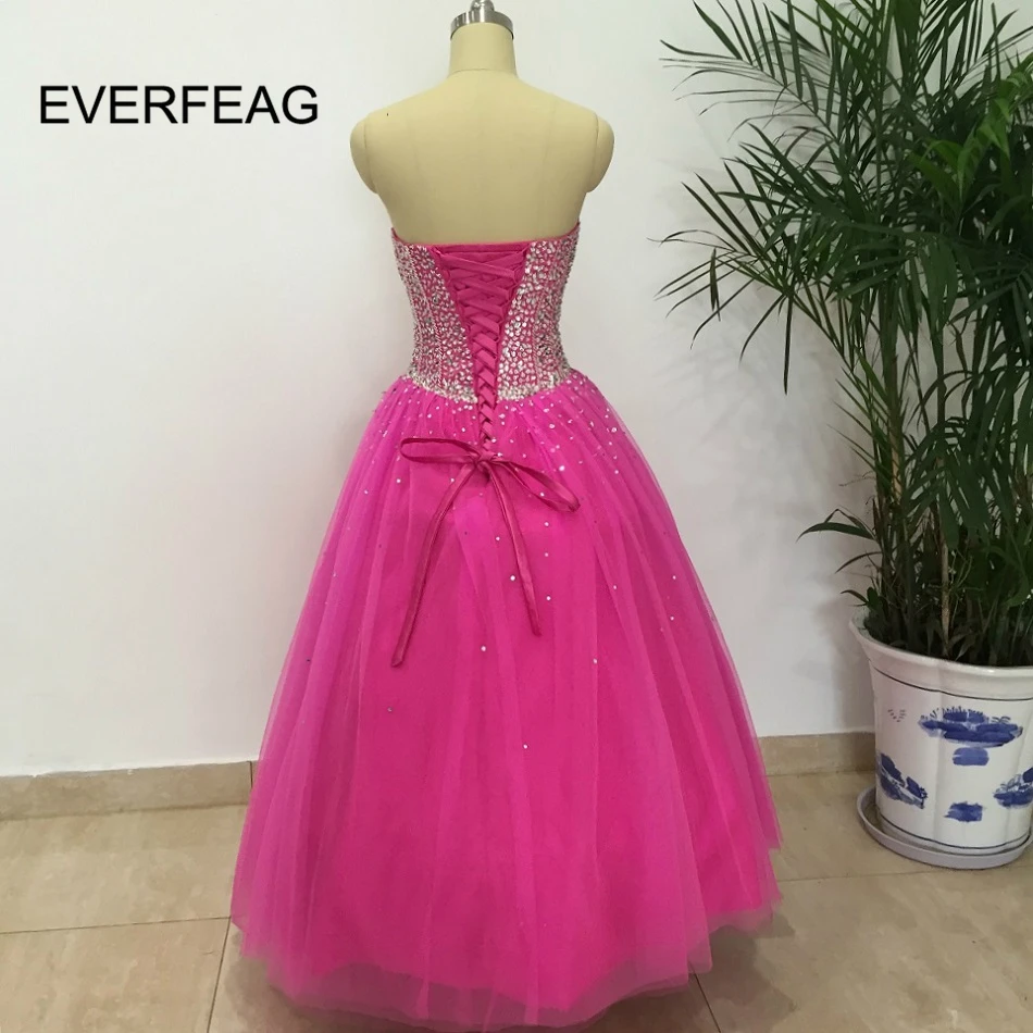 Реальные фотографии Кристалл Fuschia Бальные платья пышные Тюль милое бальное платье 15 лет платье корсет Vestidos de 15 anos
