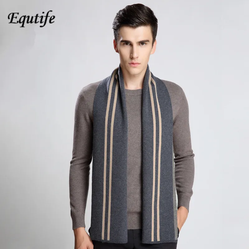 

Top-grade Men Business Wool Scarf Classic Stripe Knit Shawl Luxury Brand Thicken Warm Neckerchief Scarves For Male
