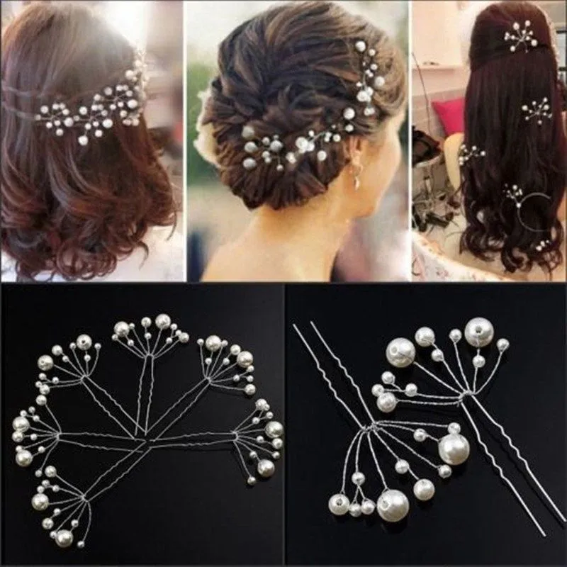 Bridal Wedding Prom White flower A/B Crystal Diamante Hair Pins Clips  x 10pc 