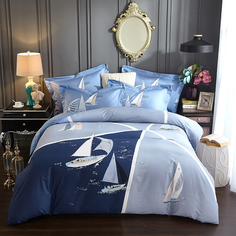 Sail Boat Blue Bedding Set Queen Size King Size 100 Cotton Duvet