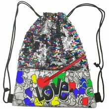 Cor seu próprio estilo-glitter drawstring bag 5 marcadores brilhantes incluídos, multicolorido crianças sequin drawstring mochila sereia se