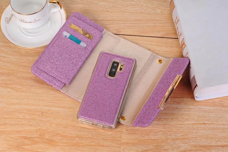 3 складки Магнитный Магнит съемный кожаный бумажник для Iphone 11 XR XS MAX X 8 7 6 Galaxy S9 S8 Note 8 Bling чехол 1 шт
