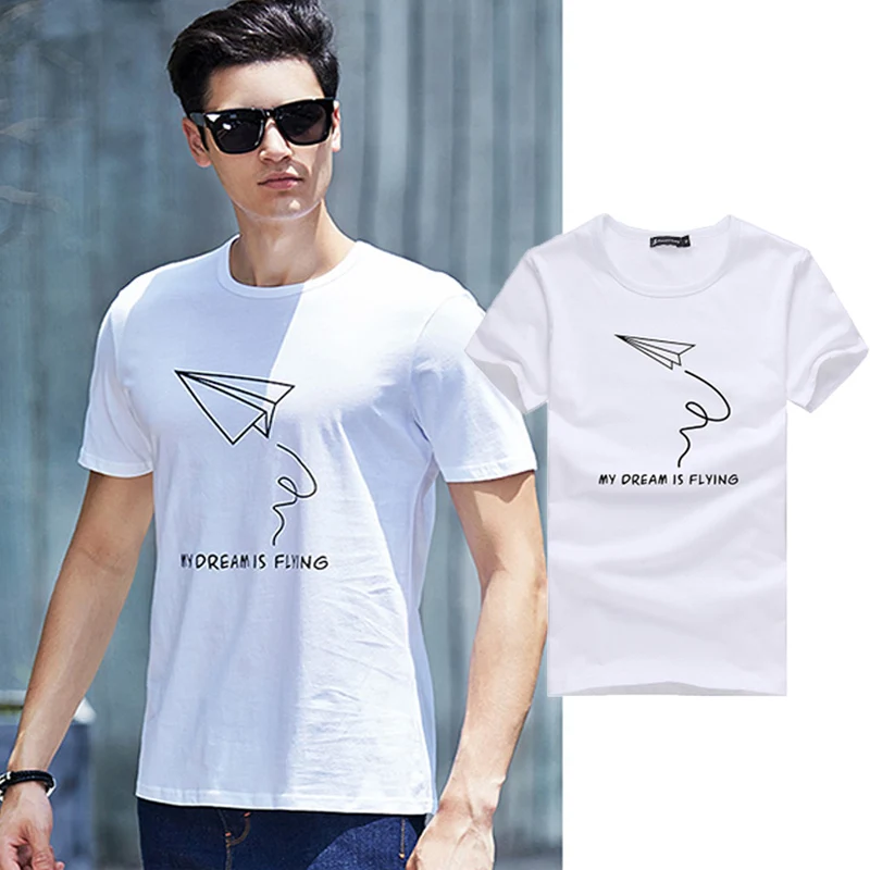 New Fashion Short T-Shirt Creative Paper Airplane Men Clothing Cotton Comfortable Male T-shirt Print T-Shirt Men Clothing