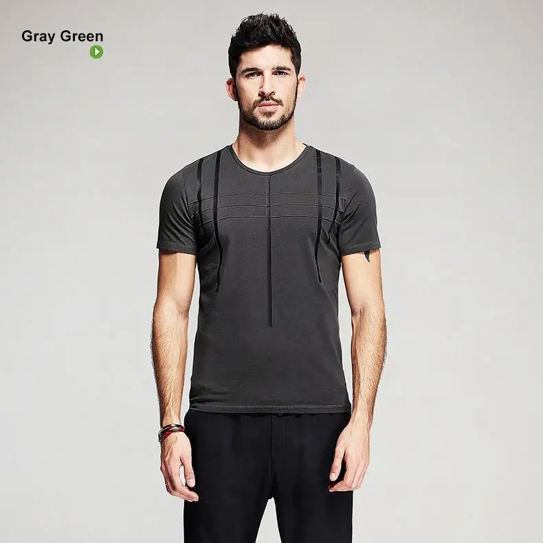KUEGOU летняя Хлопковая полосатая простая черная футболка мужская футболка брендовая футболка с коротким рукавом Футболка модная одежда Топ 0129 - Цвет: Gray Green