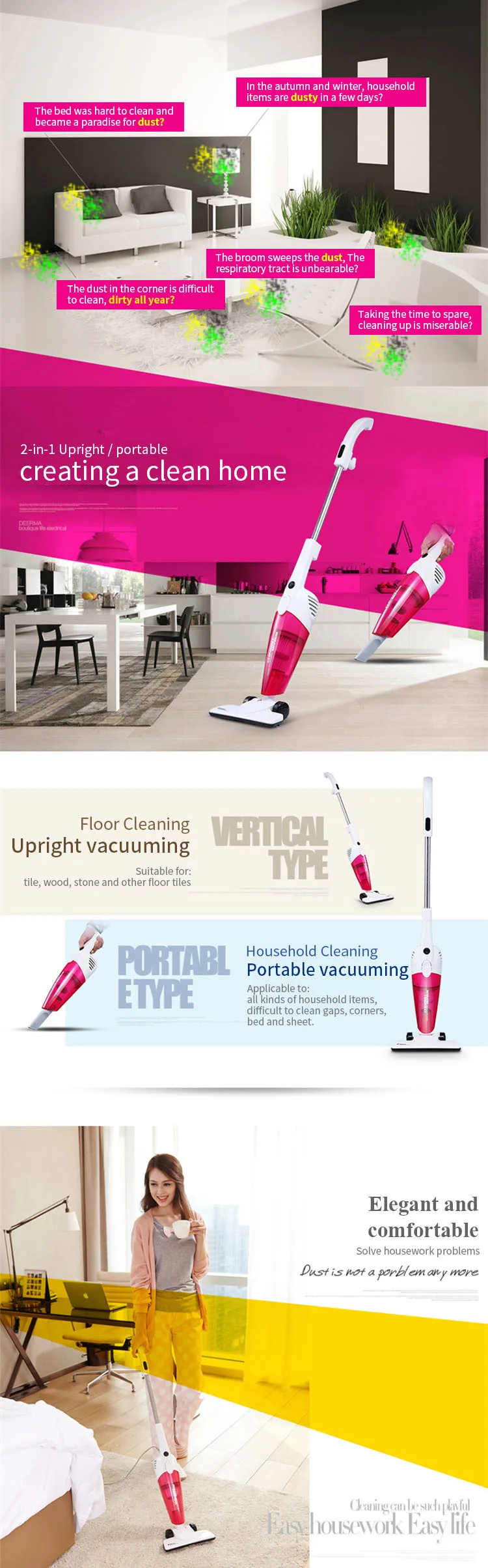 YOUPIN Deerma DX128C бытовой пылесос мини 2-в-1 вертикально Портативный очиститель более сильное всасывание