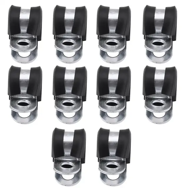 10Pcs 3/8inch(10mm) Motorcycle Fuel Line Clamps Aluminum Rubber Cushion