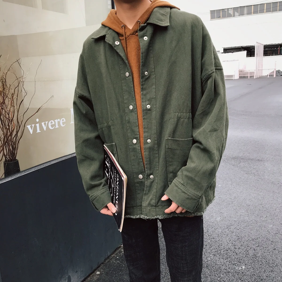 2018 Korean Style Men's Fashion Trend Casual Bomber Streetwear Denim Jackets Loose Coats Green/camel/black Windbreaker M-2XL