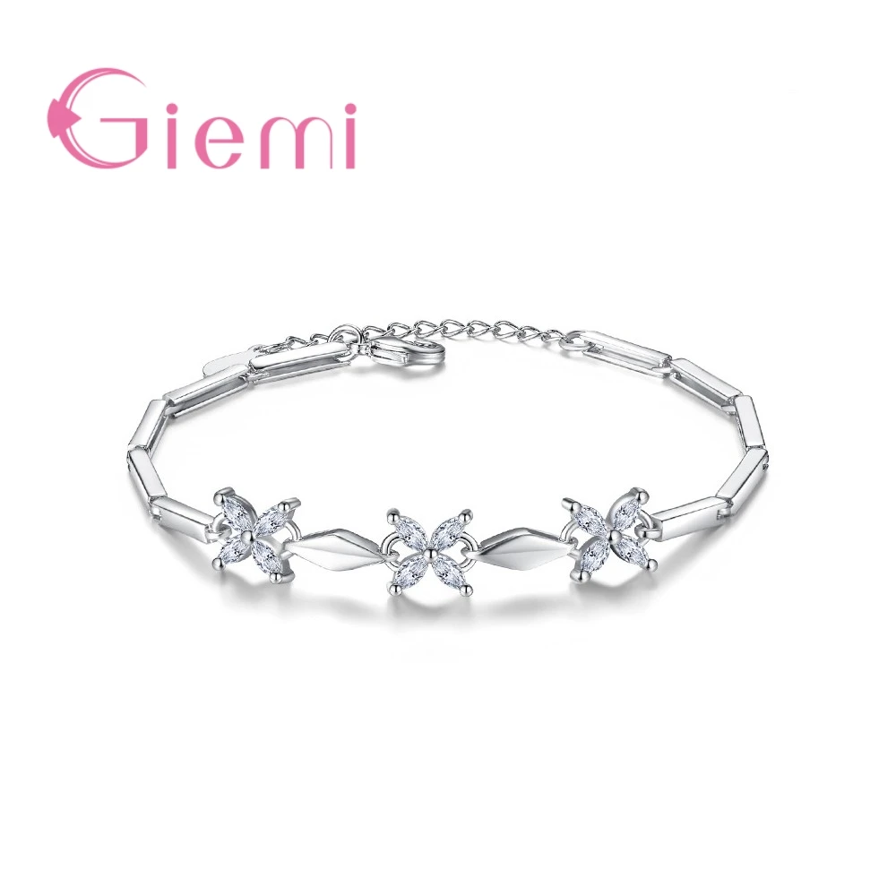 

GIEMI Simple Female Bangle & Bracelet Elegant Crystal Flower Jewelry 925 Sterling Silver Wedding Party Jewelry Hot Sale