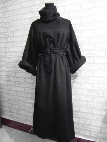 SuperAen Pluz Размер Свободное платье женское однотонное повседневное шерстяное платье Женская Весенняя Новинка с длинным рукавом Водолазка женская одежда - Цвет: black