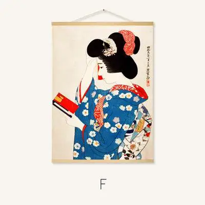 Японские Ukiyo-e Ukiyoe деревянные висячие свитки картины на холсте настенные художественные настенные картины для гостиной скандинавские украшения дома - Цвет: F