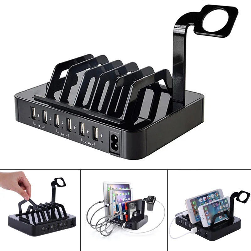

USB Charging Station Dock 6 Port USB Charger Organizer Multiple Mobile Tablet Charging Stand for iPhone iPad XXM8