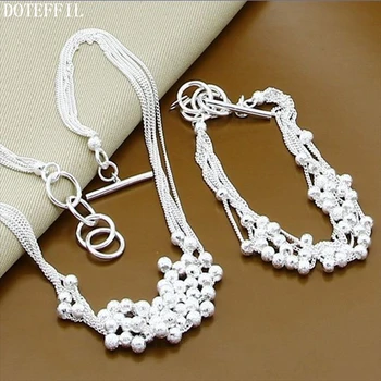 

DOTEFFIL 925 Sterling Silver Matte Beads Bracelet Necklace Set For Woman Wedding Engagement Party Fashion Charm Jewelry